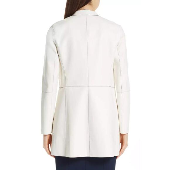 LKNW ST JOHN Nautical Alabaster Navy Reversible Leather Long Jacket Size 2 $2495 - Picture 7 of 9